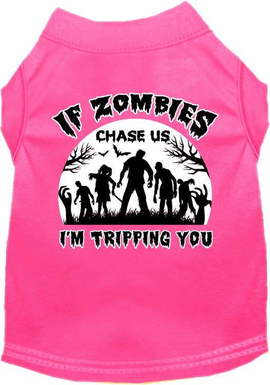 If Zombies Chase Us Screen Print Dog Shirt Bright Pink Size XS